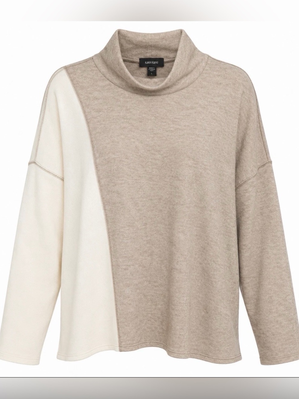 Karen Kane Colorblock Sweater-Womens Large-Oat Ivory Mock Neck-Super Soft-NWT